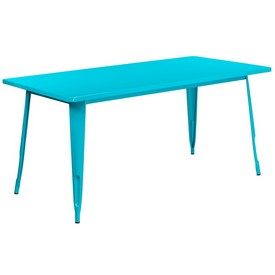 Commercial Grade 31.5" x 63" Rectangular Crystal Teal-Blue Metal Indoor-Outdoor Table, ET-CT005-CB-GG