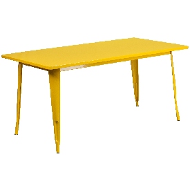 Commercial Grade 31.5" x 63" Rectangular Yellow Metal Indoor-Outdoor Table, ET-CT005-YL-GG