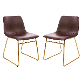18 inch Dining Table Height Chair, Mid-Back Sled Base Dining Chair in Dark Brown LeatherSoft with Gold Frame, Set of 2, ET-ER18345-18-DB-GG 18 inch Dining Table Height Chair, Mid-Back Sled Base Dining Chair in Dark Brown LeatherSoft with Gold Frame, Set of 2, ET-ER18345-18-DB-GG