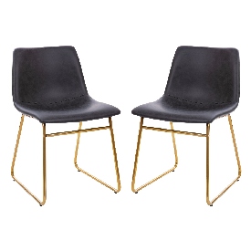 18 inch Dining Table Height Chair, Mid-Back Sled Base Dining Chair in Dark Gray LeatherSoft with Gold Frame, Set of 2, ET-ER18345-18-GY-GG 18 inch Dining Table Height Chair, Mid-Back Sled Base Dining Chair in Dark Gray LeatherSoft with Gold Frame, Set of 2, ET-ER18345-18-GY-GG