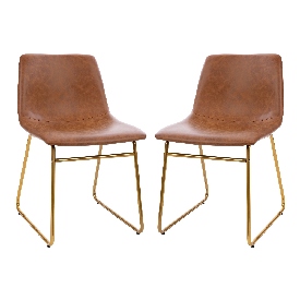 18 inch Dining Table Height Chair, Mid-Back Sled Base Dining Chair in Light Brown LeatherSoft with Gold Frame, Set of 2, ET-ER18345-18-LB-GG 18 inch Dining Table Height Chair, Mid-Back Sled Base Dining Chair in Light Brown LeatherSoft with Gold Frame, Set of 2, ET-ER18345-18-LB-GG