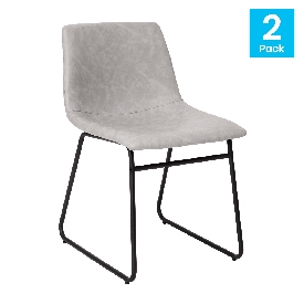 18 inch Dining Table Height Chair, Mid-Back Sled Base Dining Chair in Light Gray LeatherSoft with Black Frame, Set of 2, ET-ER18345-18-LG-BK-GG