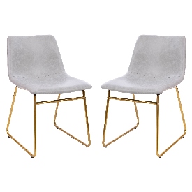 18 inch Dining Table Height Chair, Mid-Back Sled Base Dining Chair in Light Gray LeatherSoft with Gold Frame, Set of 2, ET-ER18345-18-LG-GG 18 inch Dining Table Height Chair, Mid-Back Sled Base Dining Chair in Light Gray LeatherSoft with Gold Frame, Set of 2, ET-ER18345-18-LG-GG