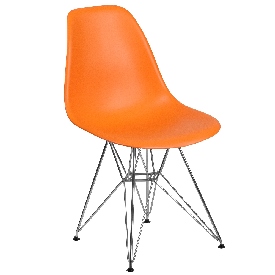 Elon Series Orange Plastic Chair with Chrome Base, FH-130-CPP1-OR-GG