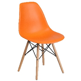 Elon Series Orange Plastic Chair with Wooden Legs, FH-130-DPP-OR-GG Elon Series Orange Plastic Chair with Wooden Legs, FH-130-DPP-OR-GG