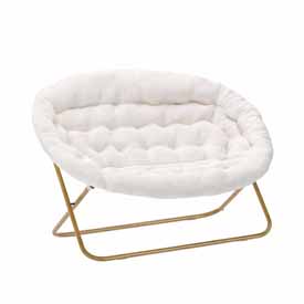 Eleanor 56" Portable Folding Double Saucer Chair in Ivory Faux Shearling with a Soft Gold Steel Frame for Dorm, Living Room, or Bedroom, FV-FDS-001-IV-SGD-GG Eleanor 56" Portable Folding Double Saucer Chair in Ivory Faux Shearling with a Soft Gold Steel Frame for Dorm, Living Room, or Bedroom, FV-FDS-001-IV-SGD-GG