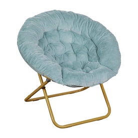 Gwen 38" Oversize Portable Faux Fur Folding Saucer Moon Chair for Dorm and Bedroom, Dusty Aqua Faux Fur/Soft Gold Frame, FV-FMC-025-DTAQ-SGD-GG Gwen 38" Oversize Portable Faux Fur Folding Saucer Moon Chair for Dorm and Bedroom, Dusty Aqua Faux Fur/Soft Gold Frame, FV-FMC-025-DTAQ-SGD-GG