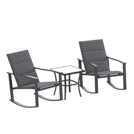Brazos 3 Piece Outdoor Rocking Chair Bistro Set with Flex Comfort Material and Steel Framed Glass Top Table, Black/Black, FV-FSC-2315-BLK-GG Brazos 3 Piece Outdoor Rocking Chair Bistro Set with Flex Comfort Material and Steel Framed Glass Top Table, Black/Black, FV-FSC-2315-BLK-GG