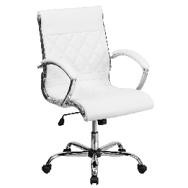 Mid-Back Designer White LeatherSoft Executive Swivel Office Chair with Chrome Base and Arms, GO-1297M-MID-WHITE-GG