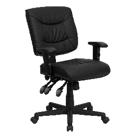Mid-Back Black LeatherSoft Multifunction Swivel Ergonomic Task Office Chair with Adjustable Arms, GO-1574-BK-A-GG