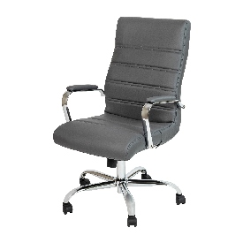 High Back Gray LeatherSoft Executive Swivel Office Chair with Chrome Frame and Arms, GO-2286H-GR-GG