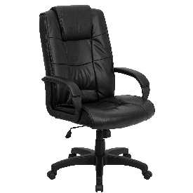 High Back Black LeatherSoft Executive Swivel Office Chair with Arms, GO-5301B-BK-LEA-GG, GO-5301B-BK-LEA-GG