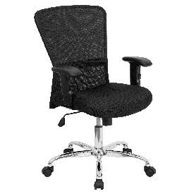 Mid-Back Black Mesh Contemporary Swivel Task Office Chair with Chrome Base and Adjustable Arms, GO-5307B-GG