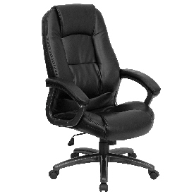 High Back Black LeatherSoft Executive Swivel Ergonomic Office Chair with Deep Curved Lumbar and Arms, GO-7145-BK-GG