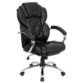 High Back Transitional Style Black LeatherSoft Executive Swivel Office Chair with Arms, GO-908A-BK-GG