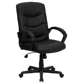 Mid-Back Black LeatherSoft Executive Swivel Office Chair with Three Line Horizontal Stitch Back and Arms, GO-977-1-BK-LEA-GG Mid-Back Black LeatherSoft Executive Swivel Office Chair with Three Line Horizontal Stitch Back and Arms, GO-977-1-BK-LEA-GG