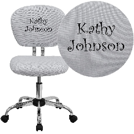 Personalized Mid-Back White Mesh Swivel Task Office Chair with Chrome Base, H-2376-F-WHT-TXTEMB-GG