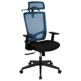 Ergonomic Mesh Office Chair with Synchro-Tilt, Pivot Adjustable Headrest, Lumbar Support, Coat Hanger & Adjustable Arms-Blue/Black, H-2809-1KY-BL-GG Ergonomic Mesh Office Chair with Synchro-Tilt, Pivot Adjustable Headrest, Lumbar Support, Coat Hanger & Adjustable Arms-Blue/Black, H-2809-1KY-BL-GG