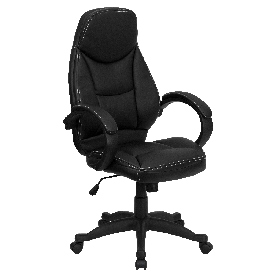 High Back Black LeatherSoft Contemporary Executive Swivel Ergonomic Office Chair with Curved Back and Loop Arms, H-HLC-0005-HIGH-1B-GG