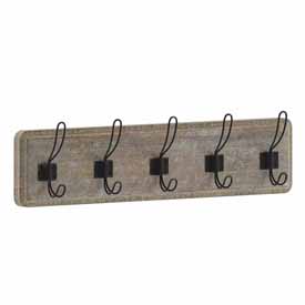 Daly Wall Mounted 24 Inch Weathered Solid Pine Wood Storage Rack with 5 Hooks For Entryway, Kitchen, Bathroom