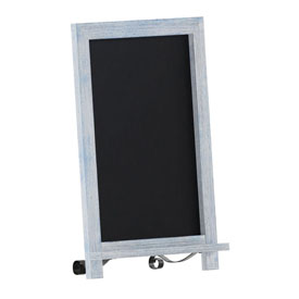 Canterbury 12" x 17" Rustic Blue Tabletop Magnetic Chalkboard Sign with Metal Scrolled Legs, Hanging Wall Chalkboard, Countertop Memo Board, HFKHD-GDIS-CRE8-422315-GG