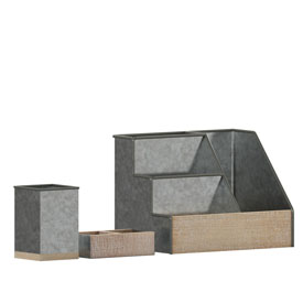 Comerford 3 Piece Galvanized Finish Metal and Rustic Wood Organizer Set For Desktop, Countertop, or Vanity, HFMHD-GDIS-CRE8-302315-GG Comerford 3 Piece Galvanized Finish Metal and Rustic Wood Organizer Set For Desktop, Countertop, or Vanity, HFMHD-GDIS-CRE8-302315-GG
