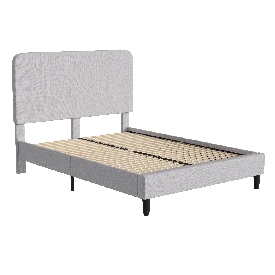 Addison Light Grey Queen Fabric Upholstered Platform Bed - Headboard with Rounded Edges - No Box Spring or Foundation Needed