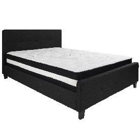 Tribeca Queen Size Tufted Upholstered Platform Bed in Black Fabric with Pocket Spring Mattress, HG-BM-23-GG