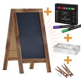 Canterbury 40" x 20" Rustic Brown Wooden Indoor/Outdoor A-Frame Magnetic Chalkboard Sign Set with 8 Chalk Markers, 10 Stencils, and 2 Magnets, HGWA-GD1I-CRE8-942315-GG Canterbury 40" x 20" Rustic Brown Wooden Indoor/Outdoor A-Frame Magnetic Chalkboard Sign Set with 8 Chalk Markers, 10 Stencils, and 2 Magnets, HGWA-GD1I-CRE8-942315-GG