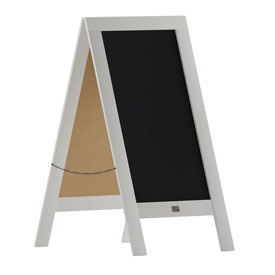 Canterbury 40" x 20" White Wooden Indoor/Outdoor A-Frame Magnetic Chalkboard Sign Set with 8 Chalk Markers, 10 Stencils, and 2 Magnets, HGWA-GDI-CRE8-754315-GG