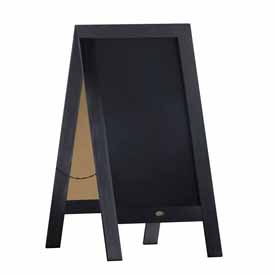 Canterbury 40" x 20" Black Wooden Indoor/Outdoor A-Frame Magnetic Chalkboard Sign Set with 8 Chalk Markers, 10 Stencils, and 2 Magnets, and Eraser