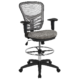 Mid-Back Light Gray Mesh Ergonomic Drafting Chair with Adjustable Chrome Foot Ring, Adjustable Arms and Black Frame