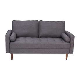 Hudson Mid-Century Modern Loveseat Sofa with Tufted Faux Linen Upholstery & Solid Wood Legs in Dark Gray, IS-PL100-DKGY-GG Hudson Mid-Century Modern Loveseat Sofa with Tufted Faux Linen Upholstery & Solid Wood Legs in Dark Gray, IS-PL100-DKGY-GG
