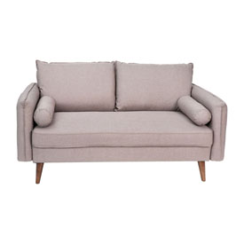 Evie Mid-Century Modern Loveseat Sofa with Faux Linen Fabric Upholstery & Solid Wood Legs in Taupe, IS-VL100-BR-GG Evie Mid-Century Modern Loveseat Sofa with Faux Linen Fabric Upholstery & Solid Wood Legs in Taupe, IS-VL100-BR-GG