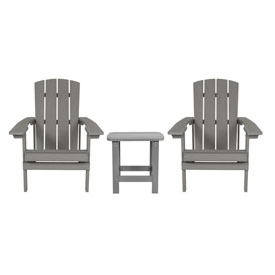 2 Pack Charlestown All-Weather Poly Resin Wood Adirondack Chairs with Side Table in Gray, JJ-C14501-2-T14001-GY-GG 2 Pack Charlestown All-Weather Poly Resin Wood Adirondack Chairs with Side Table in Gray, JJ-C14501-2-T14001-GY-GG