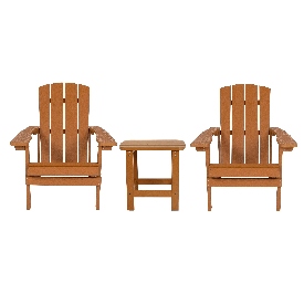 2 Pack Charlestown All-Weather Poly Resin Wood Adirondack Chairs with Side Table in Teak, JJ-C14501-2-T14001-TEAK-GG 2 Pack Charlestown All-Weather Poly Resin Wood Adirondack Chairs with Side Table in Teak, JJ-C14501-2-T14001-TEAK-GG
