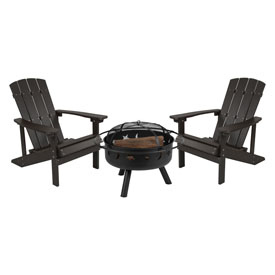 3 Piece Charlestown Slate Gray Poly Resin Wood Adirondack Chair Set with Fire Pit - Star and Moon Fire Pit with Mesh Cover, JJ-C145012-32D-SLT-GG 3 Piece Charlestown Slate Gray Poly Resin Wood Adirondack Chair Set with Fire Pit - Star and Moon Fire Pit with Mesh Cover, JJ-C145012-32D-SLT-GG
