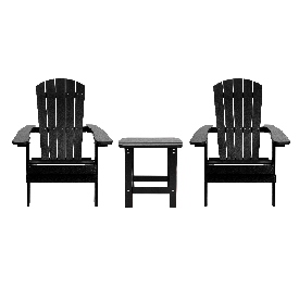 2 Pack Charlestown All-Weather Poly Resin Folding Adirondack Chairs with Side Table in Black, JJ-C14505-2-T14001-BLK-GG