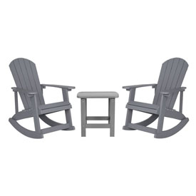 Set of 2 Savannah All-Weather Poly Resin Wood Adirondack Rocking Chairs with Side Table in Gray, JJ-C14705-2-T14001-GY-GG