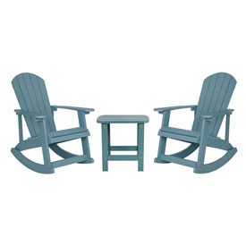 Set of 2 Savannah All-Weather Poly Resin Wood Adirondack Rocking Chairs with Side Table in Sea Foam, JJ-C14705-2-T14001-SFM-GG Set of 2 Savannah All-Weather Poly Resin Wood Adirondack Rocking Chairs with Side Table in Sea Foam, JJ-C14705-2-T14001-SFM-GG