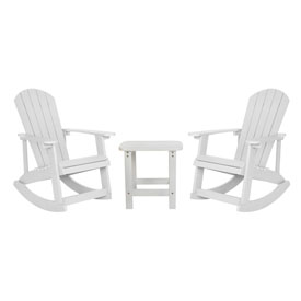 Set of 2 Savannah All-Weather Poly Resin Wood Adirondack Rocking Chairs with Side Table in White, JJ-C14705-2-T14001-WH-GG