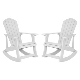 Savannah All-Weather Poly Resin Wood Adirondack Rocking Chair with Rust Resistant Stainless Steel Hardware in White - Set of 2, JJ-C14705-WH-2-GG Savannah All-Weather Poly Resin Wood Adirondack Rocking Chair with Rust Resistant Stainless Steel Hardware in White - Set of 2, JJ-C14705-WH-2-GG