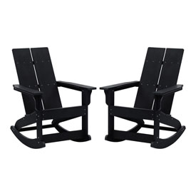 Finn Modern All-Weather 2-Slat Poly Resin Rocking Adirondack Chair with Rust Resistant Stainless Steel Hardware in Black - Set of2, JJ-C14709-BK-2-GG Finn Modern All-Weather 2-Slat Poly Resin Rocking Adirondack Chair with Rust Resistant Stainless Steel Hardware in Black - Set of2, JJ-C14709-BK-2-GG