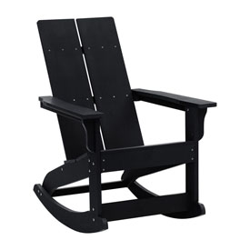 Finn Modern All-Weather 2-Slat Poly Resin Wood Rocking Adirondack Chair with Rust Resistant Stainless Steel Hardware in Black, JJ-C14709-BK-GG Finn Modern All-Weather 2-Slat Poly Resin Wood Rocking Adirondack Chair with Rust Resistant Stainless Steel Hardware in Black, JJ-C14709-BK-GG