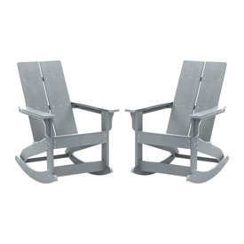 Finn Modern All-Weather 2-Slat Poly Resin Rocking Adirondack Chair with Rust Resistant Stainless Steel Hardware in Gray - Set of2, JJ-C14709-GY-2-GG Finn Modern All-Weather 2-Slat Poly Resin Rocking Adirondack Chair with Rust Resistant Stainless Steel Hardware in Gray - Set of2, JJ-C14709-GY-2-GG