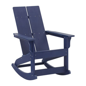 Finn Modern All-Weather 2-Slat Poly Resin Wood Rocking Adirondack Chair with Rust Resistant Stainless Steel Hardware in Navy, JJ-C14709-NV-GG Finn Modern All-Weather 2-Slat Poly Resin Wood Rocking Adirondack Chair with Rust Resistant Stainless Steel Hardware in Navy, JJ-C14709-NV-GG