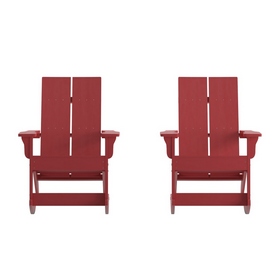Finn Modern Commercial Poly Resin Wood Adirondack Rocking Chair - All Weather Red Polystyrene - Dual Slat Back - Stainless Steel Hardware - Set of 2, JJ-C14709-RED-2-GG Finn Modern Commercial Poly Resin Wood Adirondack Rocking Chair - All Weather Red Polystyrene - Dual Slat Back - Stainless Steel Hardware - Set of 2, JJ-C14709-RED-2-GG