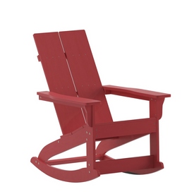 Finn Modern Commercial Grade Poly Resin Wood Adirondack Rocking Chair - All Weather Red Polystyrene - Dual Slat Back - Stainless Steel Hardware, JJ-C14709-RED-GG Finn Modern Commercial Grade Poly Resin Wood Adirondack Rocking Chair - All Weather Red Polystyrene - Dual Slat Back - Stainless Steel Hardware, JJ-C14709-RED-GG
