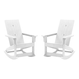 Finn Modern All-Weather 2-Slat Poly Resin Rocking Adirondack Chair with Rust Resistant Stainless Steel Hardware in White - Set of2, JJ-C14709-WH-2-GG Finn Modern All-Weather 2-Slat Poly Resin Rocking Adirondack Chair with Rust Resistant Stainless Steel Hardware in White - Set of2, JJ-C14709-WH-2-GG