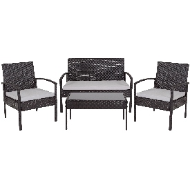 Aransas Series 4 Piece Black Patio Set with Steel Frame and Gray Cushions, JJ-S312-GG